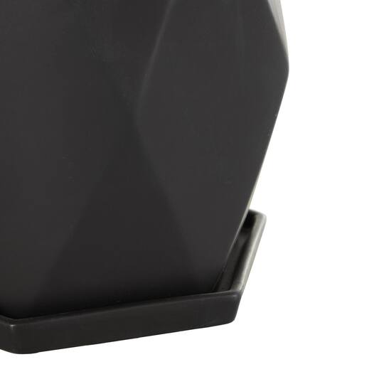 Black Faceted Ceramic Planter Set